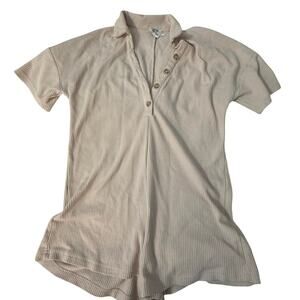 Princess Polly Ribbed Long Sleeve Romper Beige Size 4